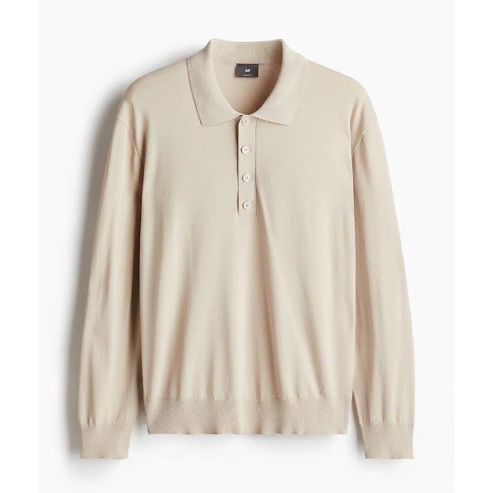 H&M Regular-fit polo shirt in soft, fine-knit fabric Size L Beige